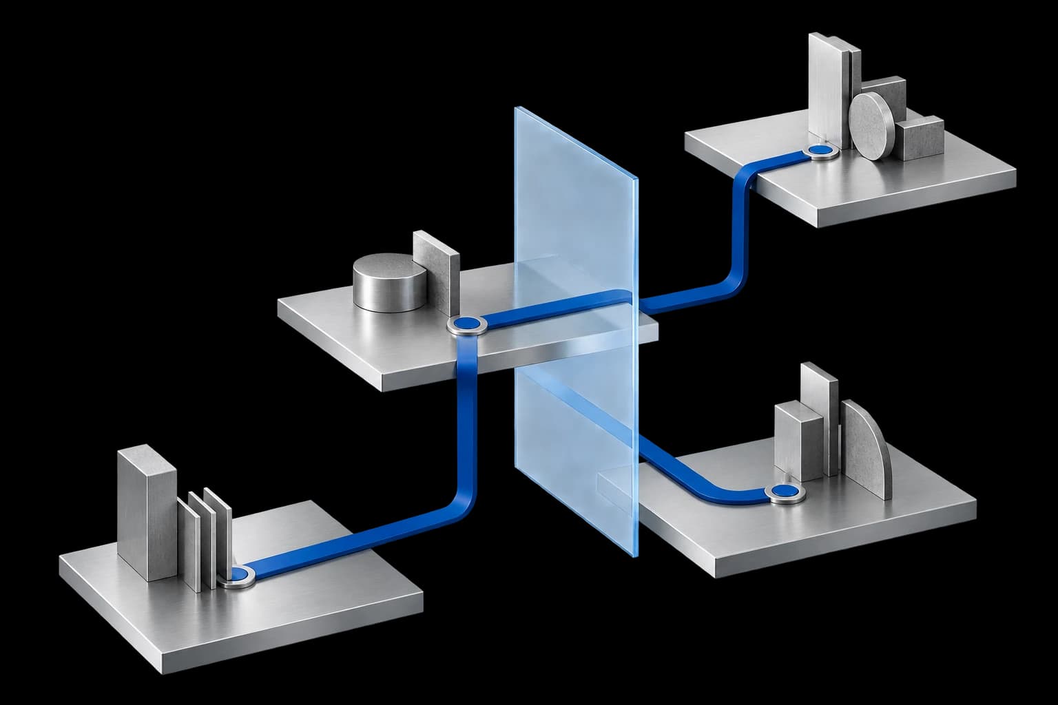 Human and AI workflows connecting within a layered architectural structure